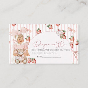 Watercolor red strawberry daisy baby shower diape Enclosure Card