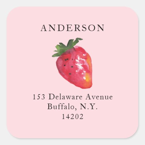 Watercolor Red Strawberry Valentine Return Address Square Sticker