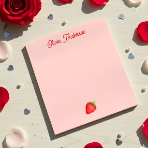 Watercolor Red Strawberry Valentines Day Custom Notepad
