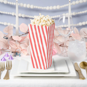 Watercolor Red Stripe popcorn Favor Boxes