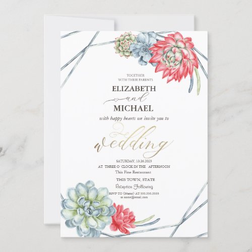 Watercolor Red Succulents Invitation