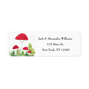 Watercolor Red Toadstools Cute return address Label
