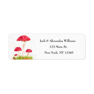 Watercolor Red Toadstools Cute return address Label