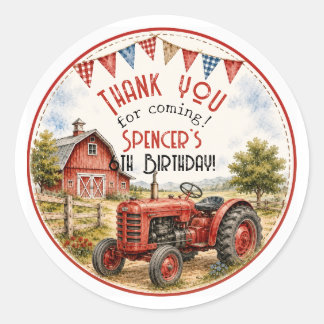 Watercolor Red Tractor Birthday Thank you Sticker