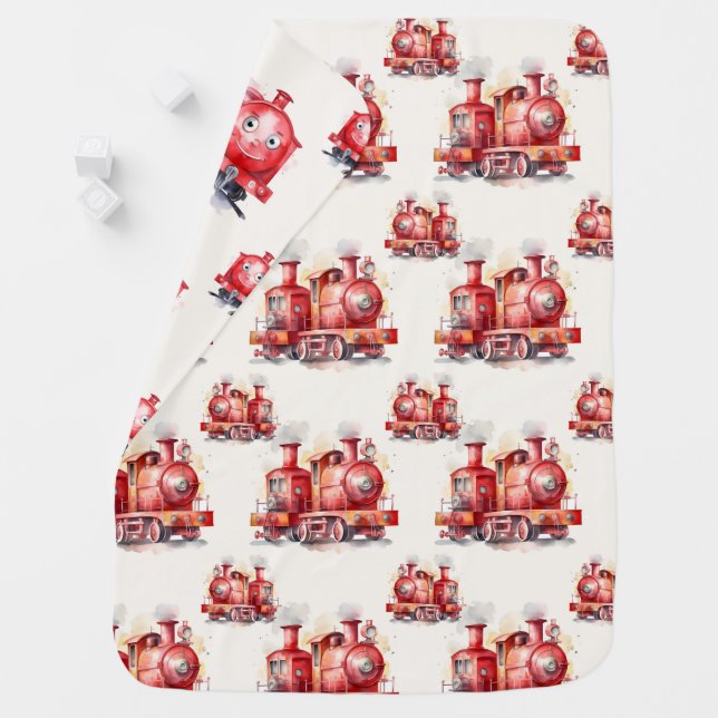 Watercolor Red Train Baby Blanket (In Situ)