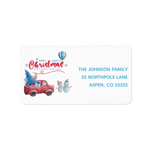 Watercolor Red Truck Christmas Address Label (Front)
