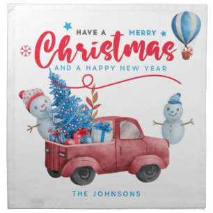 Watercolor Red Truck Christmas Cloth Napkin