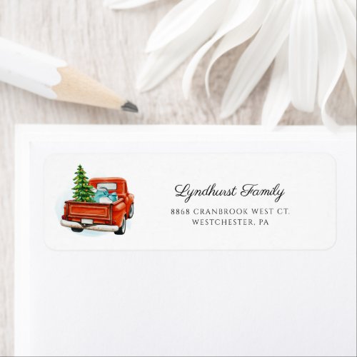 Watercolor Red Truck Christmas Return Address Label