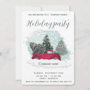 Watercolor red truck holiday party company invitat invitation