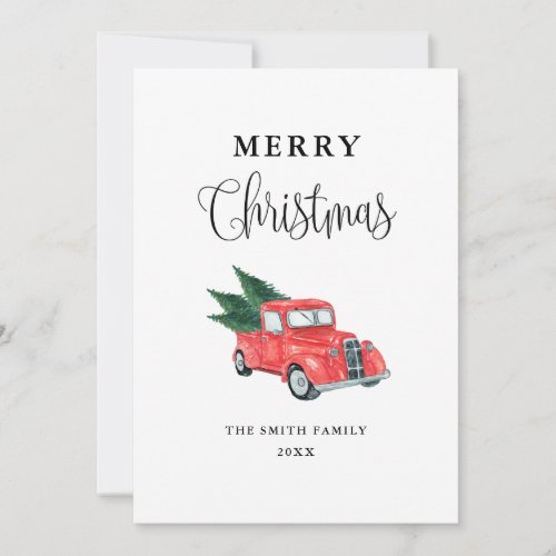 Watercolor Red Truck Merry Christmas Card