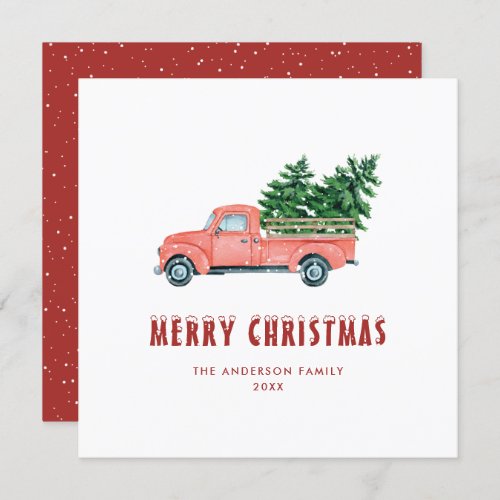 Watercolor Red Truck Merry Christmas Card