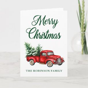 Watercolor Red Truck Merry Christmas Fold Card