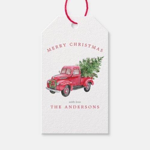 Christmas Gift Tags 4 Watercolor Red Truck Retro Christmas Gift Tags
