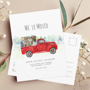 Watercolor Red Truck We've Moved Moving Announcement Postcard