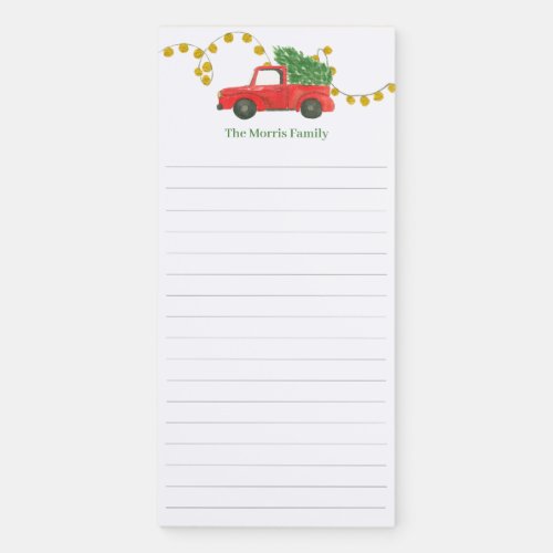 Watercolor Red Truck with Tree Personalized Magnetic Notepad