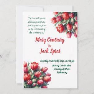 Watercolor red tulip bouquet wedding invitation
