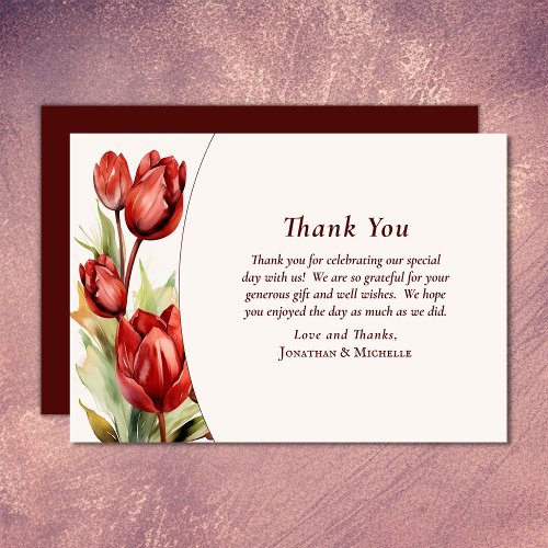 Watercolor Red Tulips Spring Floral Wedding Thank You Card