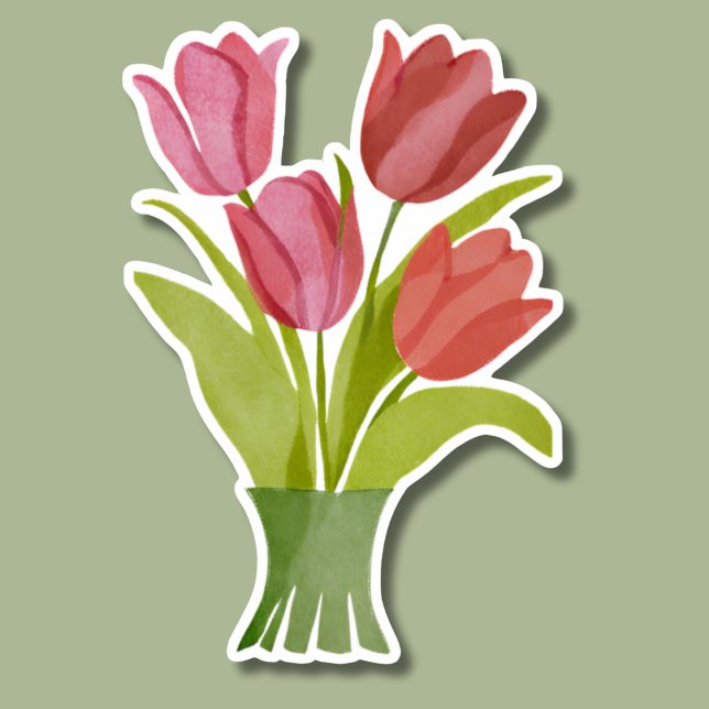 Watercolor Red Tulips Waterproof  Sticker (Creator Uploaded)