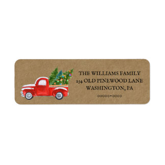 Watercolor Red Vintage Truck Return Address Label