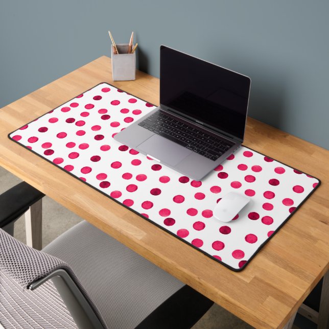 Watercolor  red watercolor polka dot pattern desk mat (Office 2)