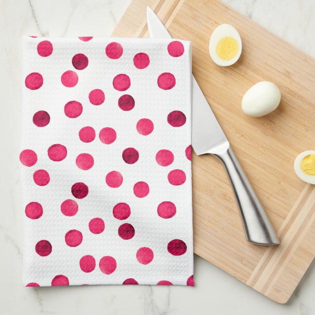 Watercolor  red watercolor polka dot pattern kitchen towel (Quarter Fold)