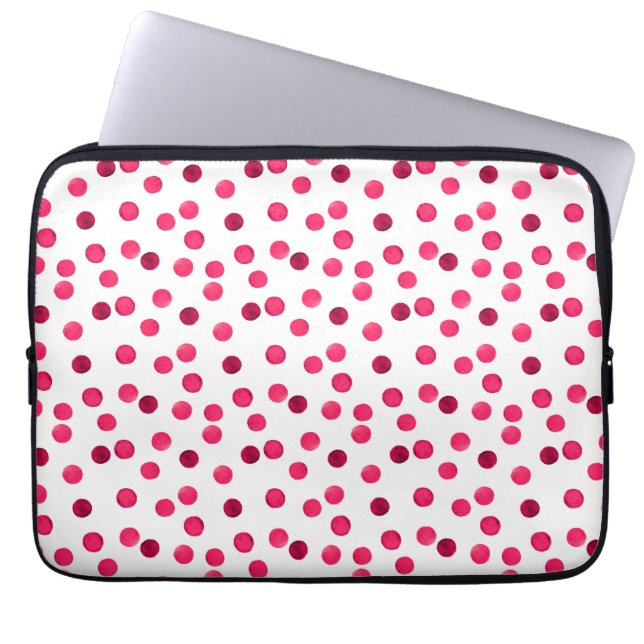 Watercolor  red watercolor polka dot pattern laptop sleeve (Front)