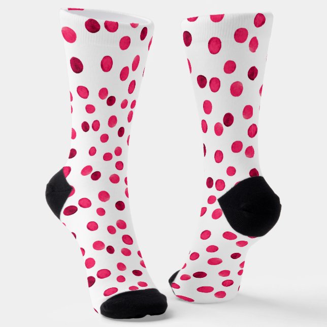 Watercolor  red watercolor polka dot pattern socks (Angled)