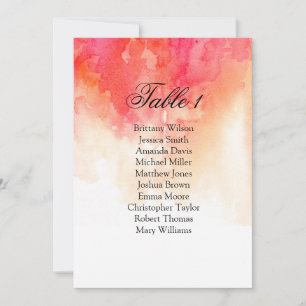Watercolor red wedding seating chart. Coral plan Invitation