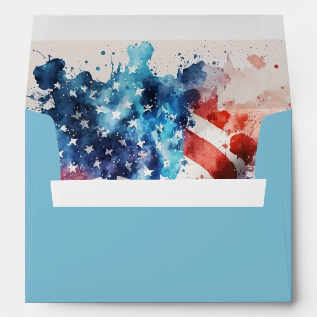 Watercolor Red White and Blue July 4th Patriotic Envelope (Back (Bottom))