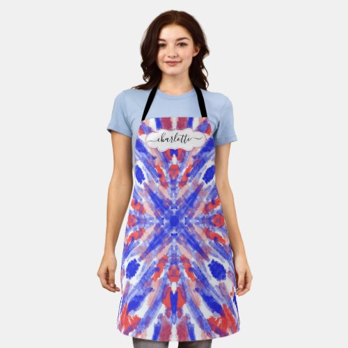 Watercolor Red White and Blue Monogram Abstract Apron