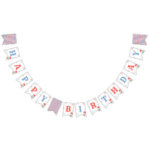 Watercolor Red White and Two Birthday Banner