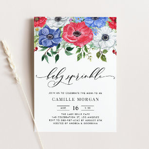 Watercolor Red, White & Blue Anemone Baby Sprinkle Invitation