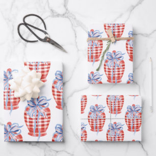 Watercolor Red White & Blue Patriotic Ginger Jar Wrapping Paper Sheets