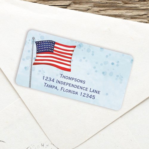 Watercolor Red White Blue Simple American Flag Label