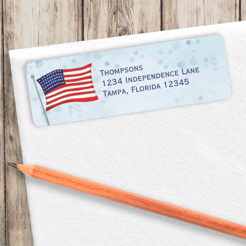 Watercolor Red White Blue Simple American Flag Label