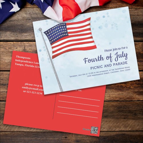 Watercolor Red White Blue Simple American Flag  Postcard