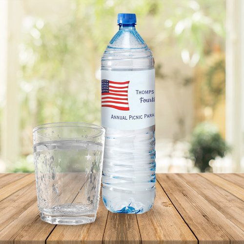 Watercolor Red White Blue Simple American Flag Water Bottle Label