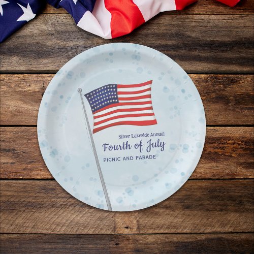 Watercolor Red White Blue Simple Fourth of July Paper Plates