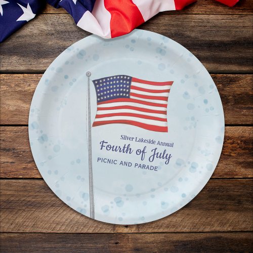 Watercolor Red White Blue Simple Fourth of July Paper Plates