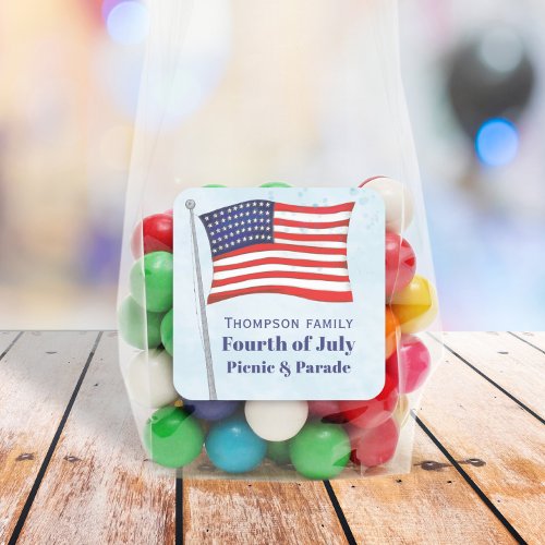 Watercolor Red White Blue Simple Fourth of July Square Sticker