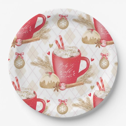 Watercolor Red  White Christmas Cookies and Cocoa Paper Plates
