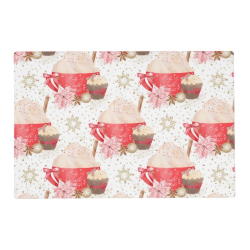 Watercolor Red  White Christmas Cookies and Cocoa Placemat