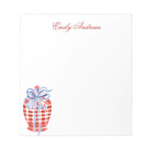 Watercolor Red & White Gingham Bow Ginger Jar Notepad