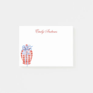 Watercolor Red & White Gingham Bow Ginger Jar Post-it Notes
