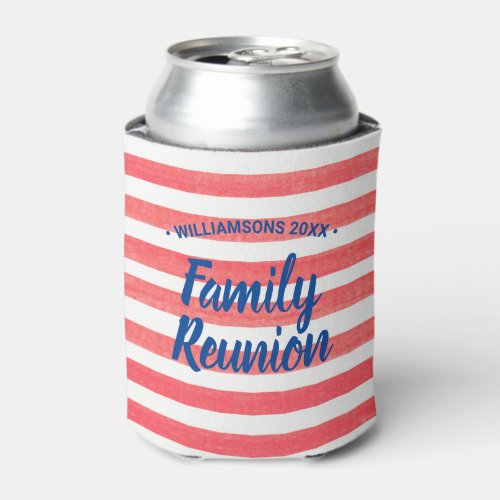 Watercolor Red White Stripes Can Cooler
