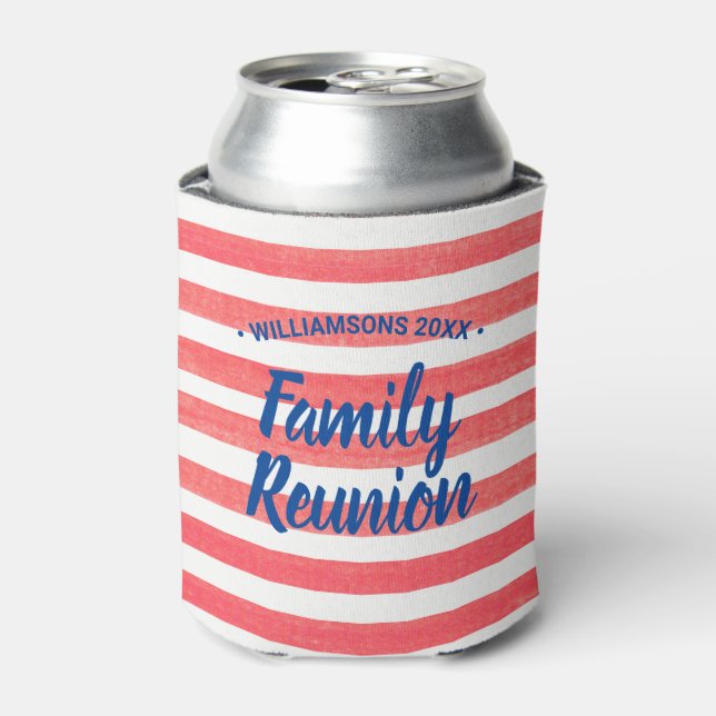 Watercolor Red White Stripes Can Cooler (Can Front)