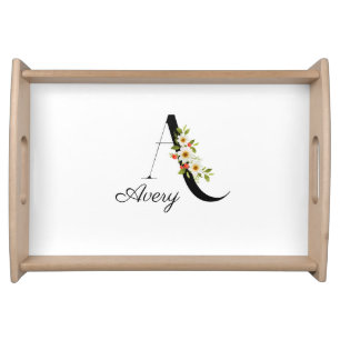 Watercolor red white wildflowers monogram serving tray