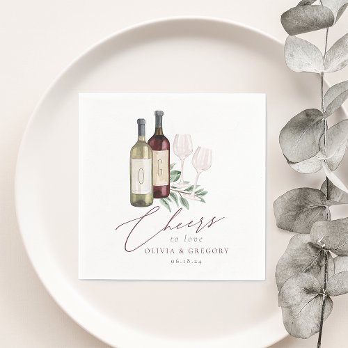 Watercolor Red  White Wine Cheers to Love Napkins