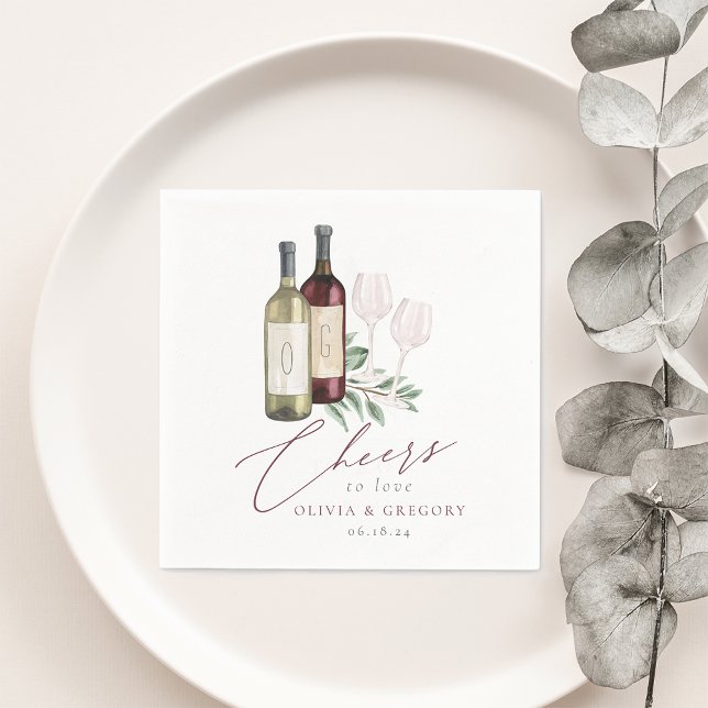 Watercolor Red & White Wine Cheers to Love Napkins (Creator Uploaded)