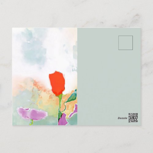 Watercolor Red Wildflowers with Sky Postcard